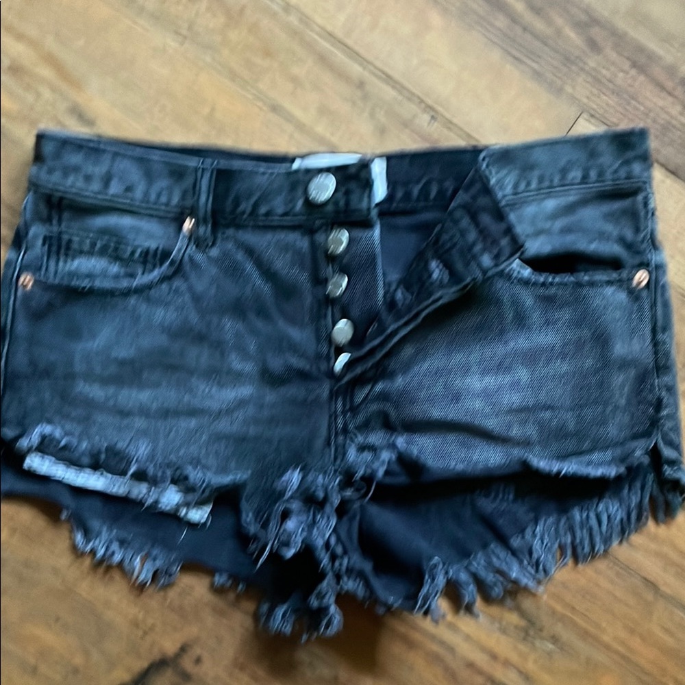 Free People Black Jean Shorts Distressed Cut-Off